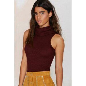 Nasty Gal Glamorous Red Crop Top knit Neck to Neck Turtleneck Size L